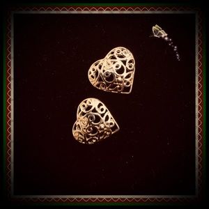 Gold Heart Shaped Post Earrings For Pierced Ears